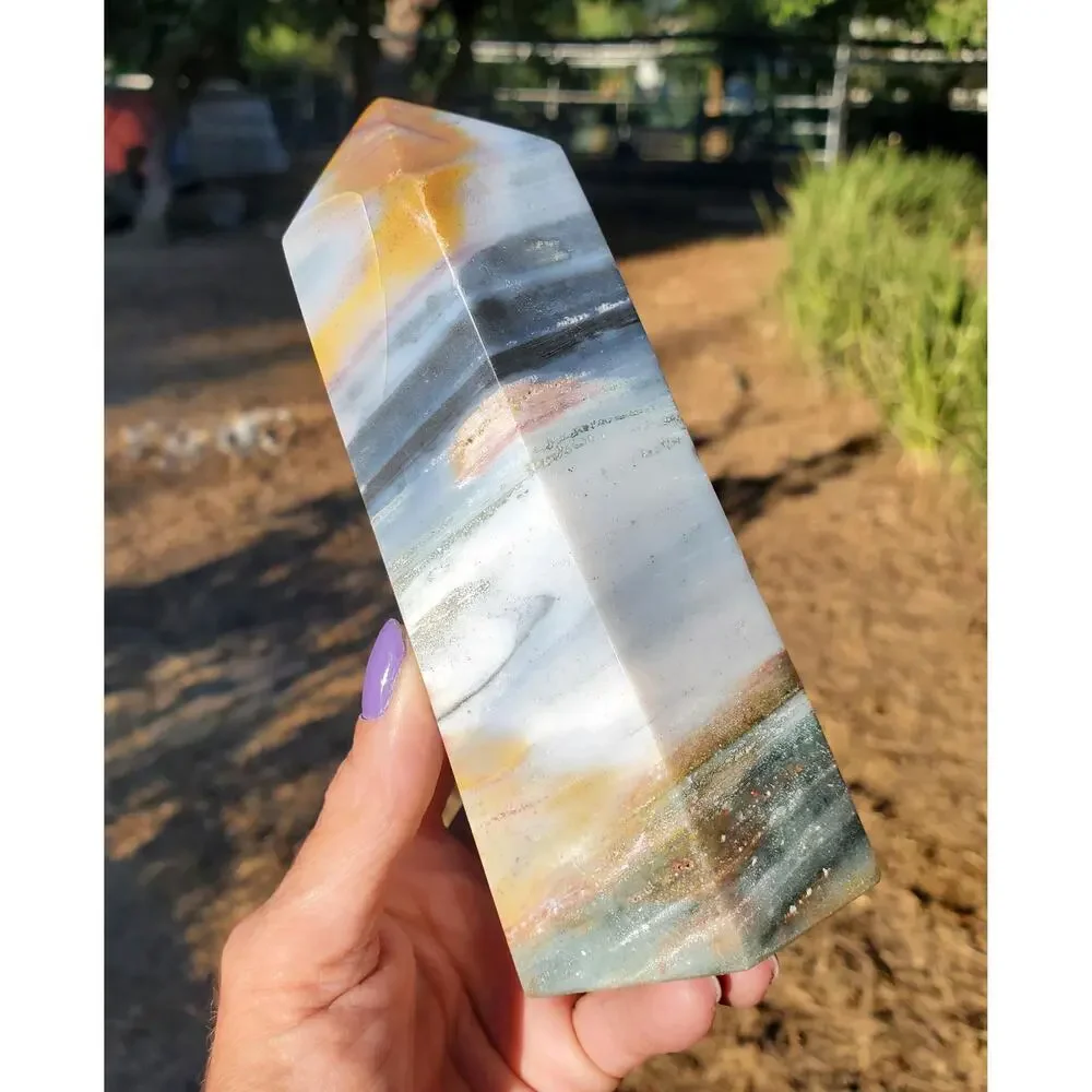Ocean Jasper Blue Yellow Banded Masterpiece Tower Crystal 793 grams